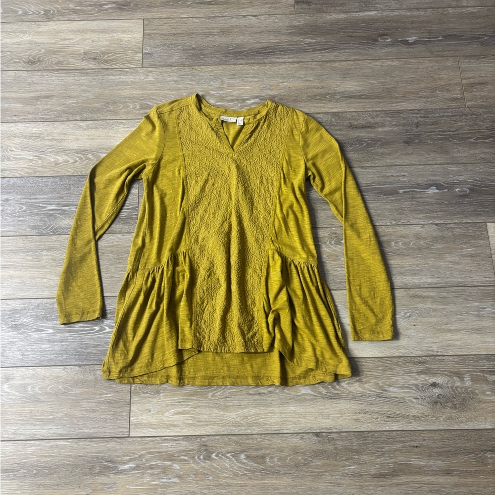 LOGO by Lori Goldstein Top Sz XXS Yellow Mustard Floral Embroidered Boho Peasant